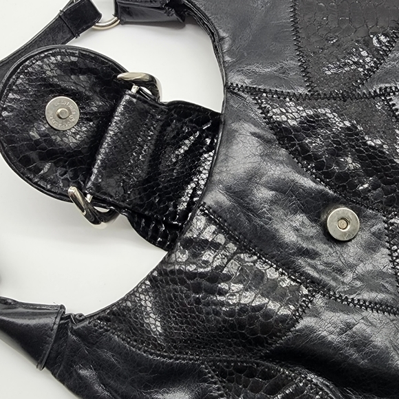 Vintage Fiorelli Black Y2K Patchwork Vinyl Shoulder Bag - Picture 11 of 16